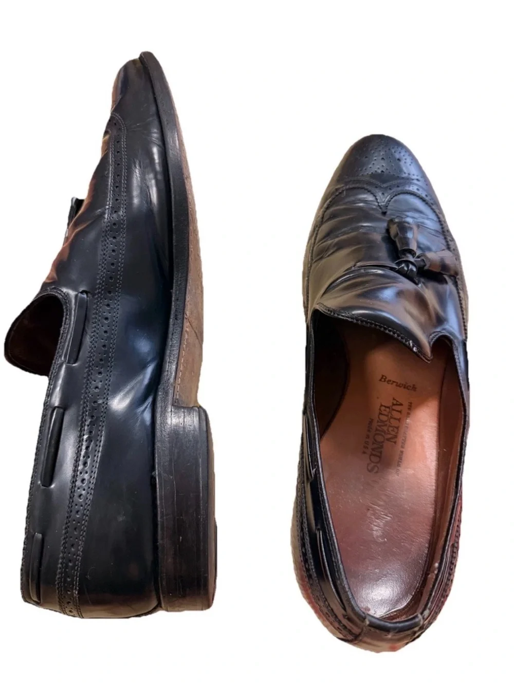 Vintage Allen Edmonds Shoe Sz 14 Berwick Leather Tassel‎ Loafers Brogue Detail